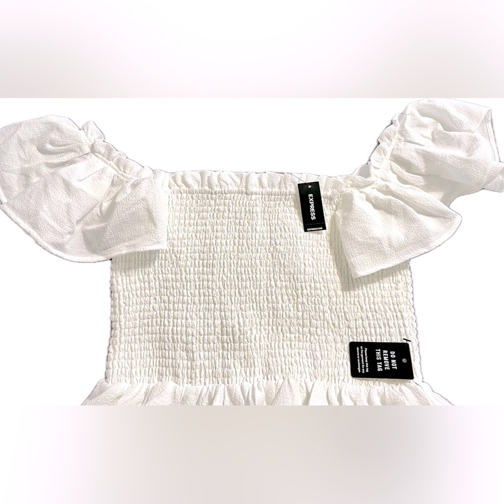 EXPRESS White colored Off the Shoulder Ruffle Tiered Dress, Size L NWT - Picture 3 of 13